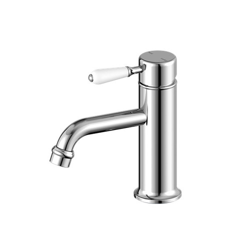 York Straight Basin Mixer Chrome With White Porcelain Lever