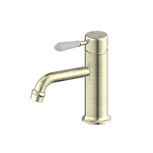 York Straight Basin Mixer Aged Brass With White Porcelain Lever