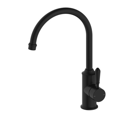York Kitchen Mixer Gooseneck Spout Matte Black With Metal Lever