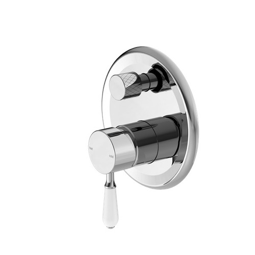 York Shower Mixer With Diverter With White Porcelain Lever Chrome