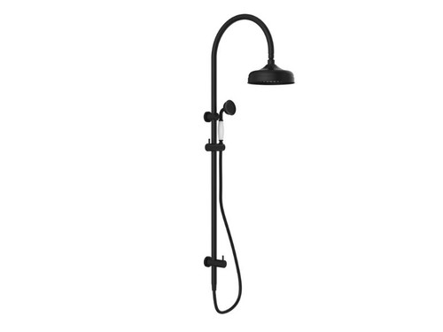 York Twin Shower With White Porcelain Hand Shower Matte Black