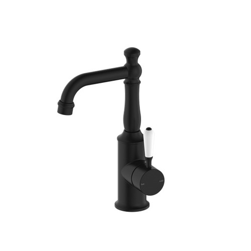 York Basin Mixer Matte Black With White Porcelain Lever
