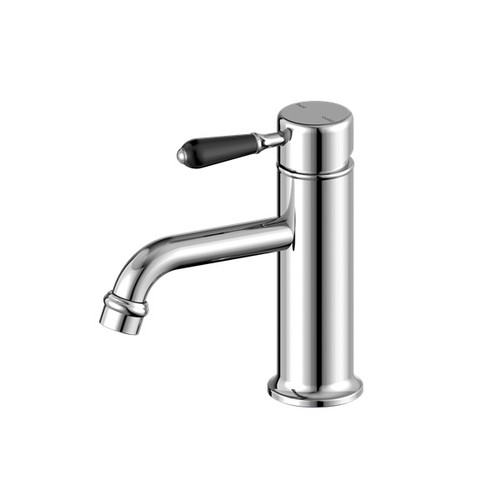 York Straight Basin Mixer Chrome With Black Porcelain Lever