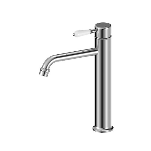 York Tall Basin Mixer Chrome With White Porcelain Lever