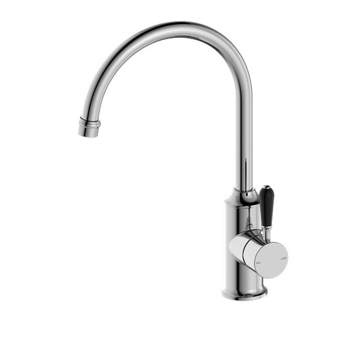 York Kitchen Mixer Gooseneck Spout Chrome With Black Porcelain Lever