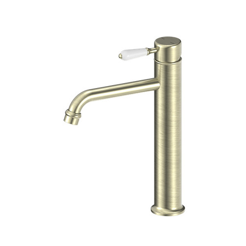 York Tall Basin Mixer Aged Brass With White Porcelain Lever
