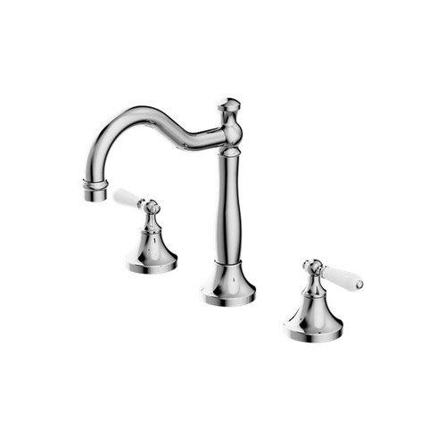 York Basin Tap Set Chrome With White Porcelain Lever