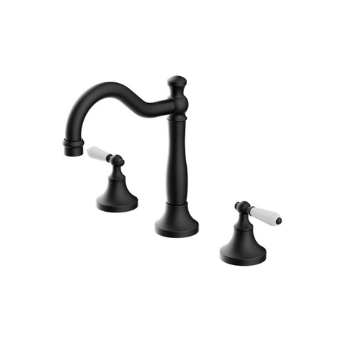 York Basin Tap Set Matte Black With White Porcelain Lever