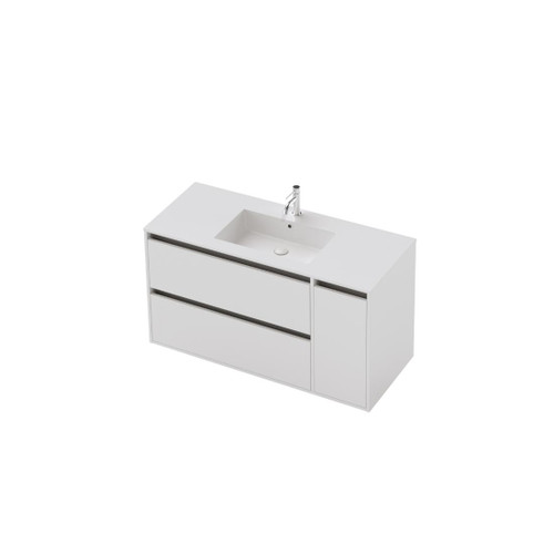 Vanity 1200 1 Door 2 Drawer (Left Hand Drawers) Wall Centre Basin White Velvet (F1 Finish)