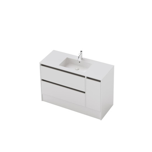 Vanity 1200 1 Door 2 Drawer (Left Hand Drawers) Floor Centre Basin White Velvet (F1 Finish)