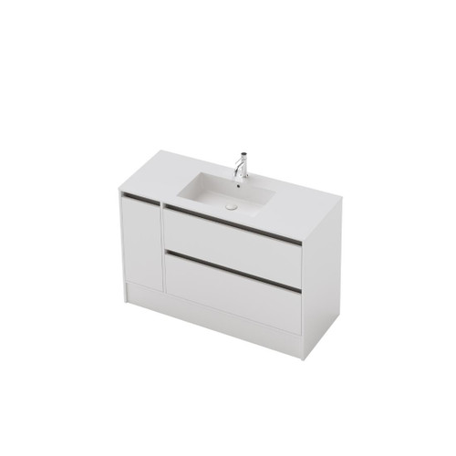 Vanity 1200 1 Door 2 Drawer (Right Hand Drawers) Floor Centre Basin White Velvet (F1 Finish)