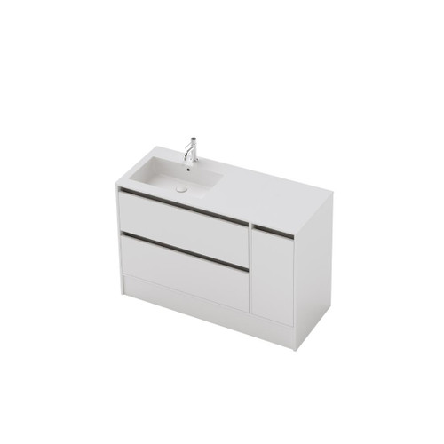 Vanity 1200 1 Door 2 Drawer (Left Hand Drawers) Floor Left Basin White Velvet (F1 Finish)