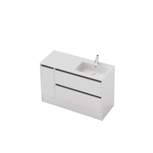 Vanity 1200 1 Door 2 Drawer (Right Hand Drawers) Floor Right Basin White Velvet (F1 Finish)