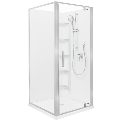 Ruby II Square Corner Shower 900x900 Metallic Frame with PLUS Wall Centre Waste