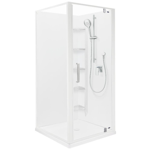 Ruby II Square Corner Shower 1000x1000 White Frame with PLUS Wall Centre Waste