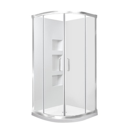 Ruby II Round Sliding Shower 900x900 Metallic Frame with Side Recessed Wall Centre Waste
