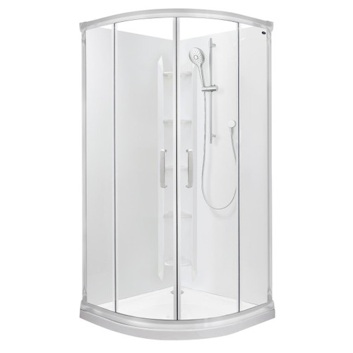 Ruby II Round Sliding Shower 900x900 Metallic Frame with PLUS Wall Rear Waste