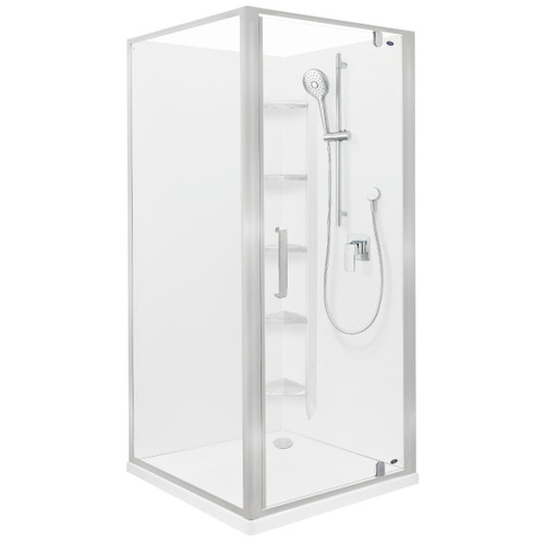 Ruby II Square Corner Shower 1000x1000 Metallic Frame with PLUS Wall Rear Waste