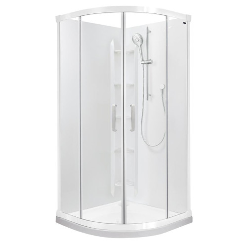 Ruby II Round Sliding Shower 1000x1000 White Frame with PLUS Wall Rear Waste