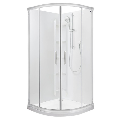 Ruby II Round Sliding Shower 1000x1000 Metallic Frame with PLUS Wall Rear Waste