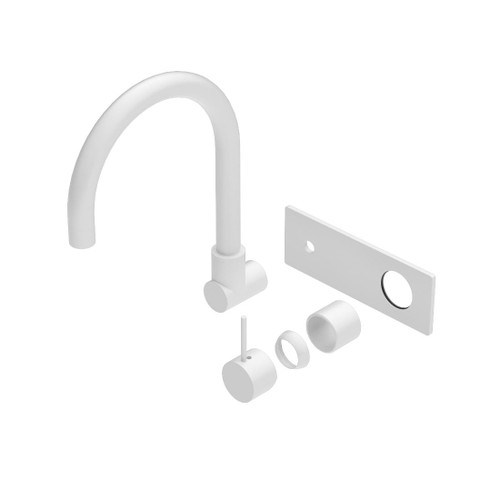 Mecca Wall Basin Bath Mixer Matte White Swivel Spout Handle Up Trim Kits Only