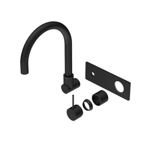 Mecca Wall Basin Bath Mixer Matte Black Swivel Spout Handle Up Trim Kits Only