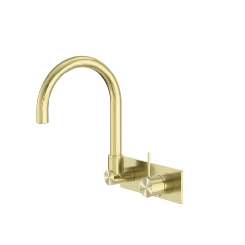 Mecca Wall Basin Bath Mixer Brushed Gold Swivel Spout Handle Up