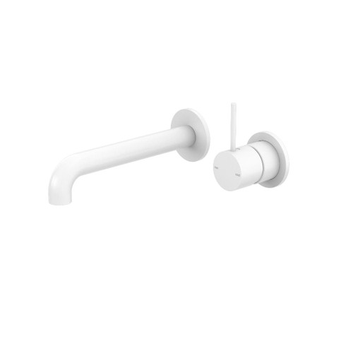 Mecca Wall Basin Bath Mixer Matte White Separate Back Plate Handle Up 260mm