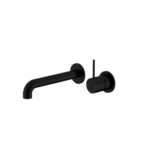 Mecca Wall Basin Bath Mixer Matte Black Separate Back Plate Handle Up 230mm