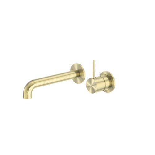 Mecca Wall Basin Bath Mixer Brushed Gold Separate Back Plate Handle Up 185mm