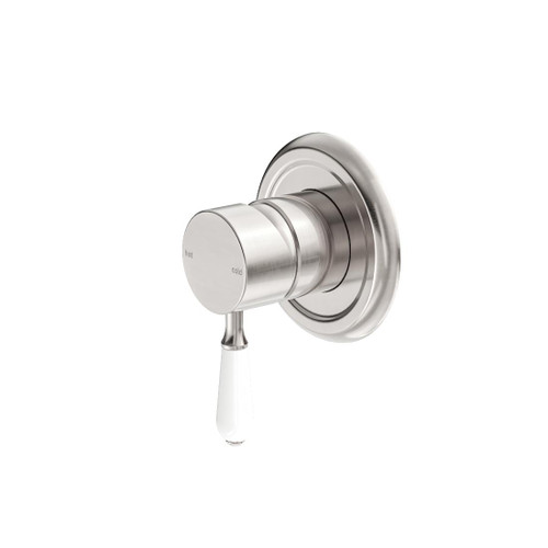 York Shower Mixer Brushed Nickel With White Porcelain Lever