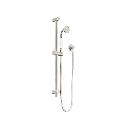 York Shower Rail Brushed Nickel With White Porcelain Hand Shower
