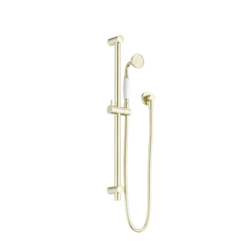 York Shower Rail Aged Brass With White Porcelain Hand Shower