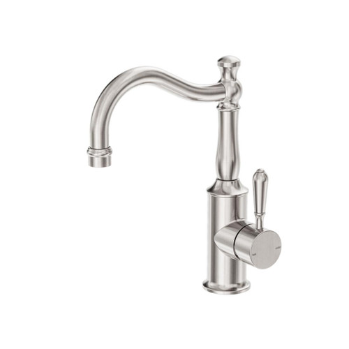York Basin Mixer Hook Spout Brushed Nickel With Metal Lever