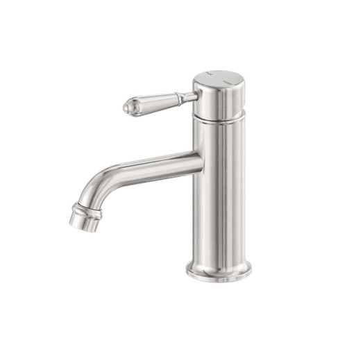 York Straight Basin Mixer Brushed Nickel With Metal Lever