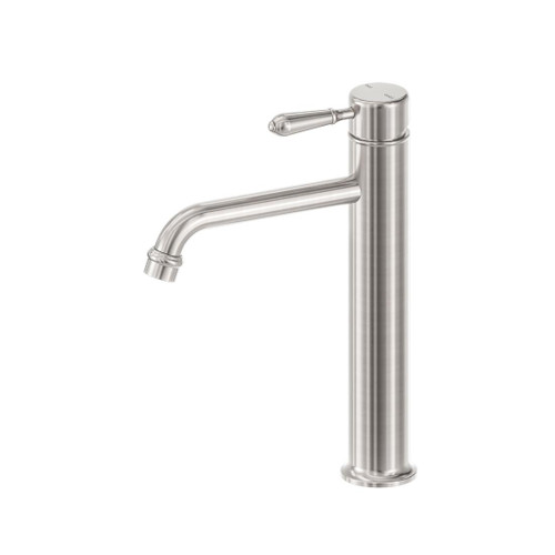 York Straight Tall Basin Mixer Brushed Nickel With Metal Lever
