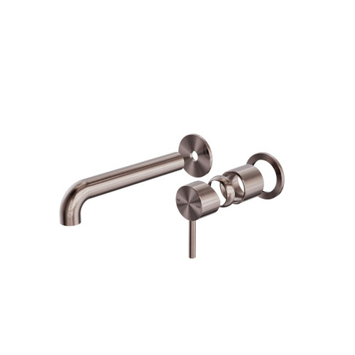Zen Wall Basin Bath Mixer SS316L Brushed Bronze Separate Back Plate 185mm Spout Trim Kits Only