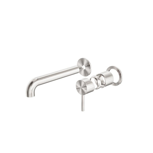 Zen Wall Basin Bath Mixer SS316L Brushed Nickel Separate Back Plate 185mm Spout Trim Kits Only