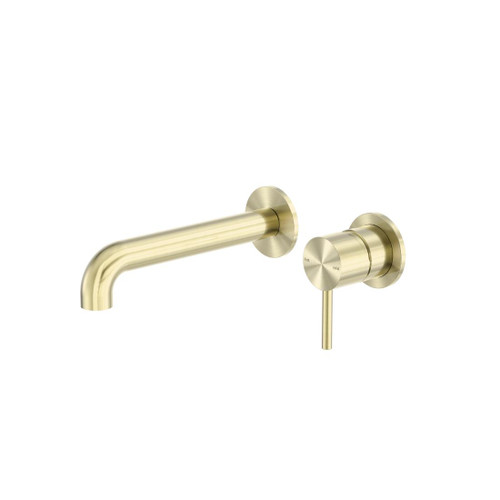Zen Wall Basin Bath Mixer SS316L Brushed Gold Separate Back Plate 185mm Spout