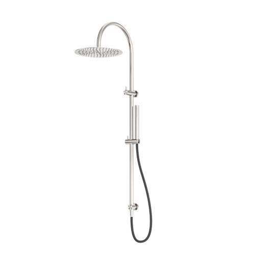 Zen Twin Shower SS316L Brushed Nickel With Outdoor Shower Hose
