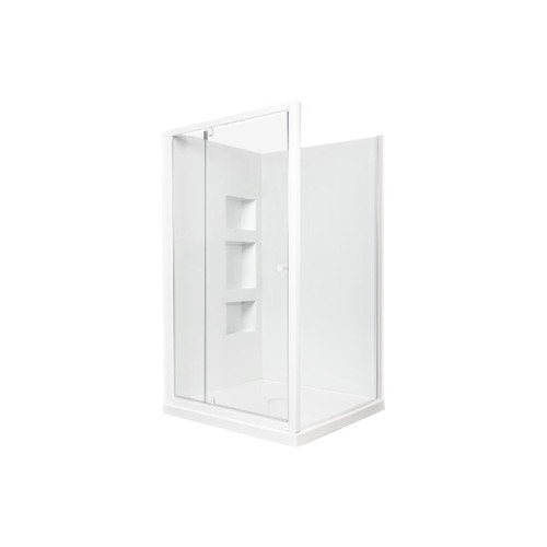 Sapphire Pivot Shower 1200 x 1000 White Side Recessed Wall Centre Waste Right Hand
