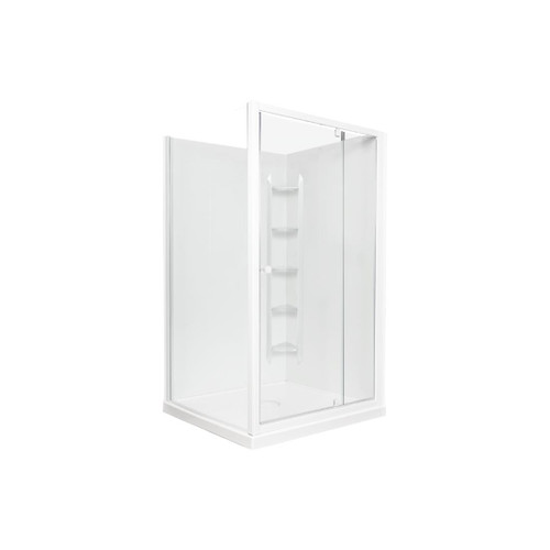 Sapphire Pivot Shower 1200 x 1000 White Corner Contour Wall Centre Waste Left Hand