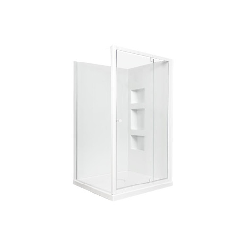 Sapphire Pivot Shower 1200 x 1000 White Side Recessed Wall Centre Waste Left Hand