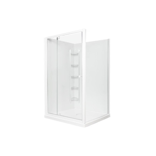 Sapphire Pivot Shower 1200 x 900 White Corner Contour Wall Centre Waste Right Hand