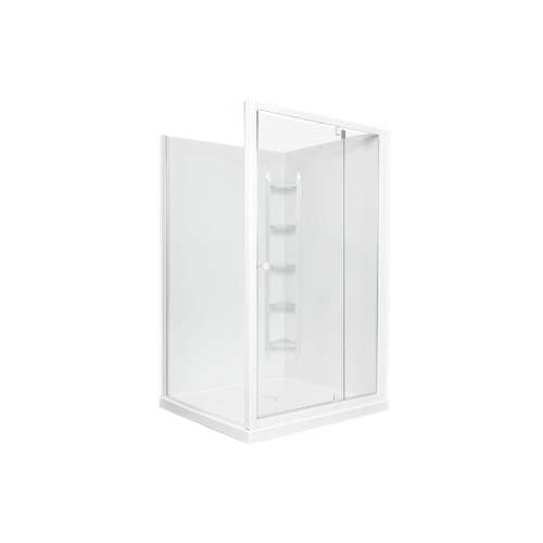 Sapphire Pivot Shower 1200 x 900 White Corner Contour Wall Centre Waste Left Hand