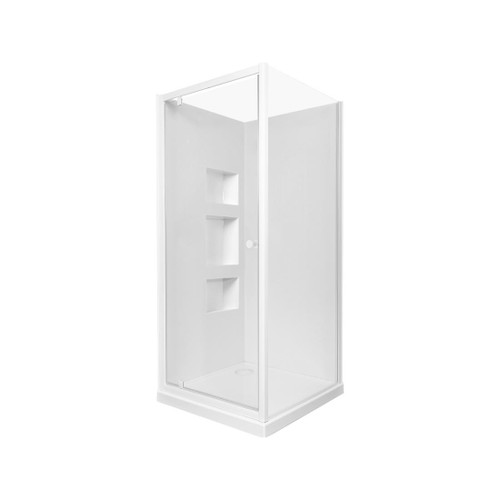 Sapphire Pivot Shower 1000 x 1000 White Side Recessed Wall Rear Waste