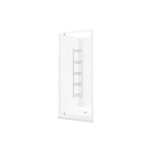 Sapphire Alcove Pivot Shower 900 x 900 White Corner Contour Wall Centre Waste