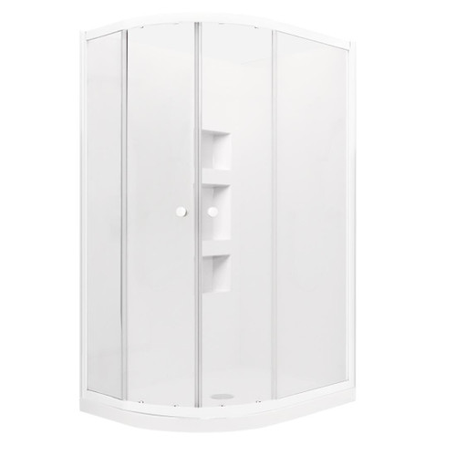 Sapphire Round Sliding Shower 1200 x 900 White Side Recessed Wall Centre Waste Left Hand