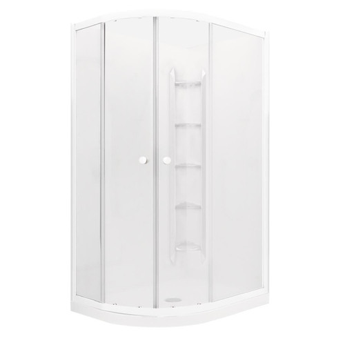 Sapphire Round Sliding Shower 1200 x 900 White Corner Contour Wall Centre Waste Left Hand