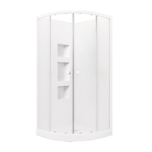 Sapphire Round Sliding Shower 900 x 900 White Side Recessed Wall Centre Waste
